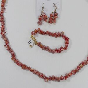 NEW necklace amber color bracelet pierced earrings set